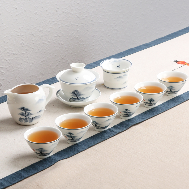 陶瓷茶具套装 景德镇正宗手绘青花瓷整套功夫茶具盖碗茶杯礼品