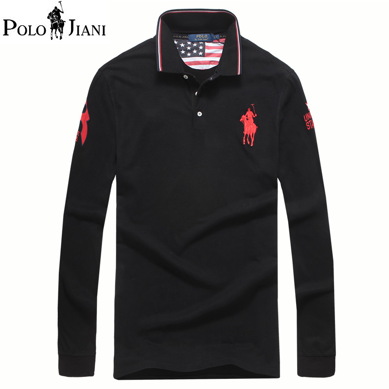 polojiani男士秋装保罗美国翻领t恤衫全棉正品休闲绣花长袖polo衫