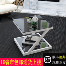 简约现代边几钢化玻璃小茶几正方形创意角几客厅桌北欧沙发电话柜