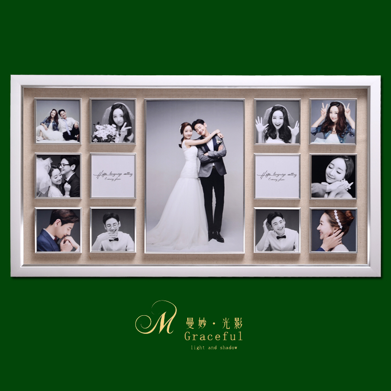 韩式简约婚纱照放大相框影楼创意组合照片墙全家福结婚照客厅挂墙