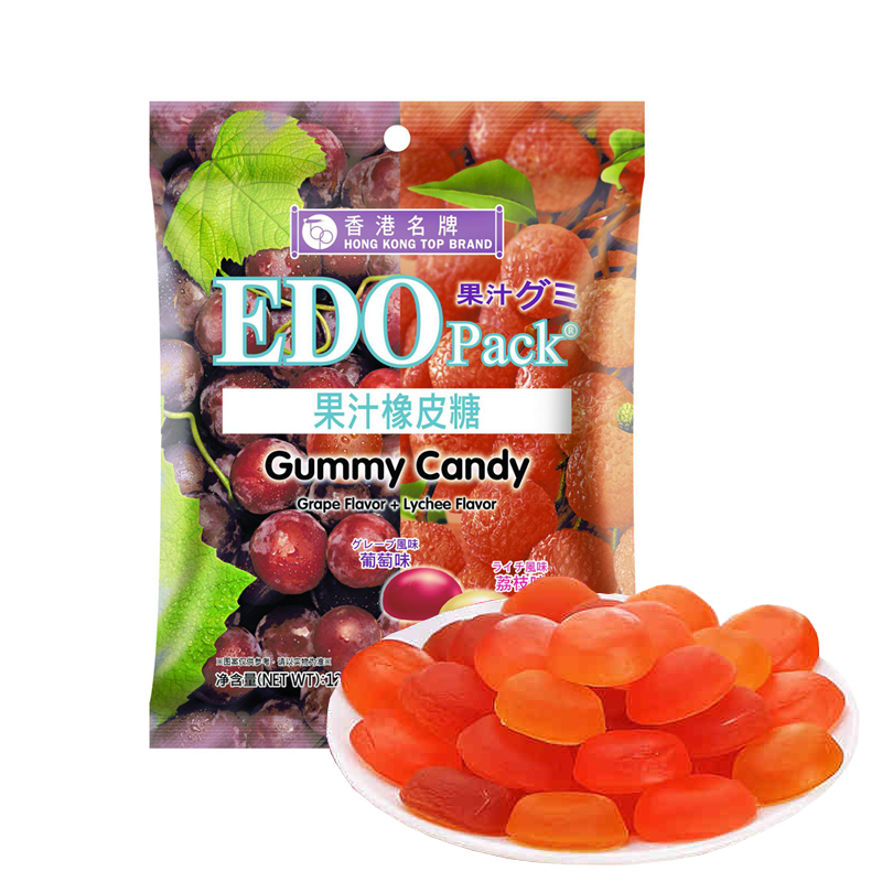 edo pack 果汁软糖橡皮糖葡萄荔枝味 健康低脂休闲糖果零食120g