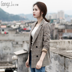 格子西装外套女