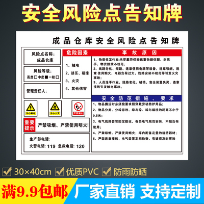 成品仓库安全风险点告知牌 当心触当心伤手警示标志标识牌