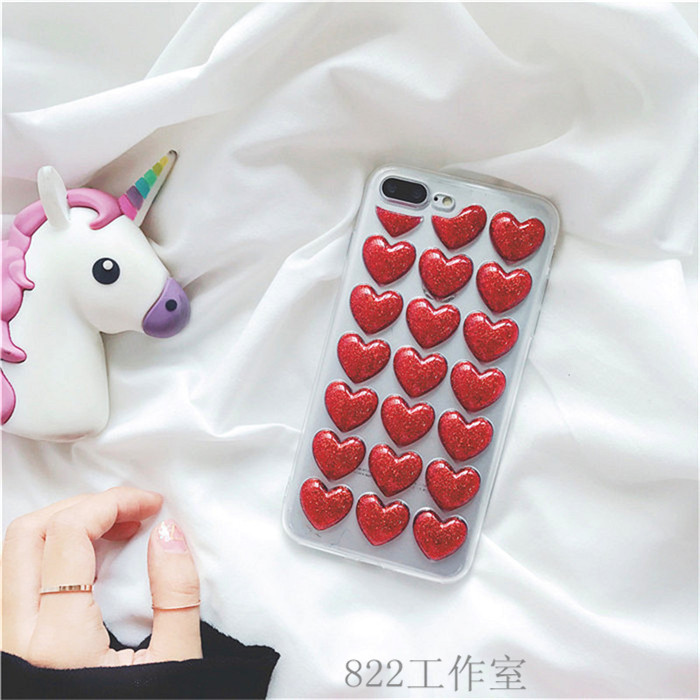 ins韩风可爱立体闪闪爱心滴胶iphone7plus手机壳苹果6s软壳套潮女