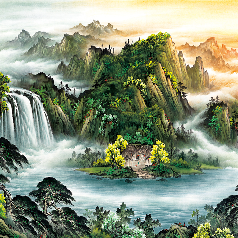 招财风水靠山鸿运当头国画山水画客厅装饰画办公室字画挂画聚宝盆