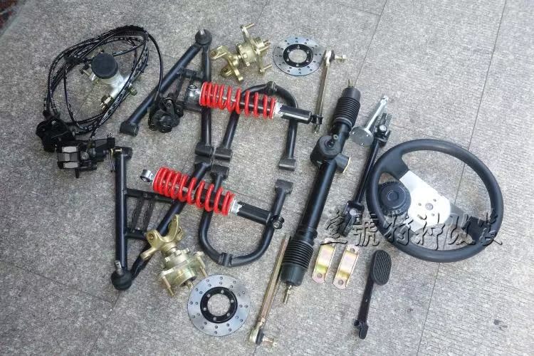 四轮沙滩车配件卡丁车改装前悬挂摇臂前桥转向一拖三碟刹方向机