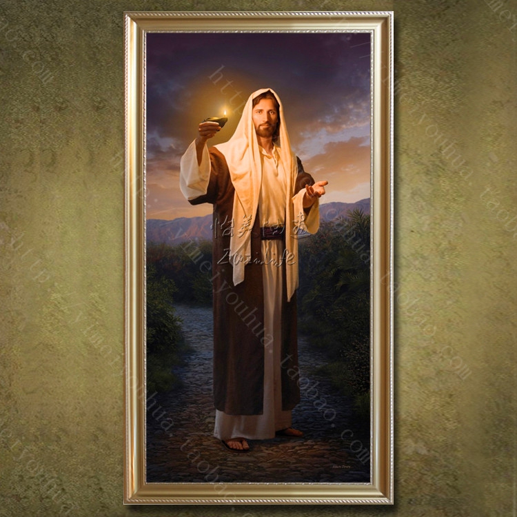 天主教圣像画仿真耶稣像圣像纯手绘耶稣善牧餐厅卧室玄关油画定制