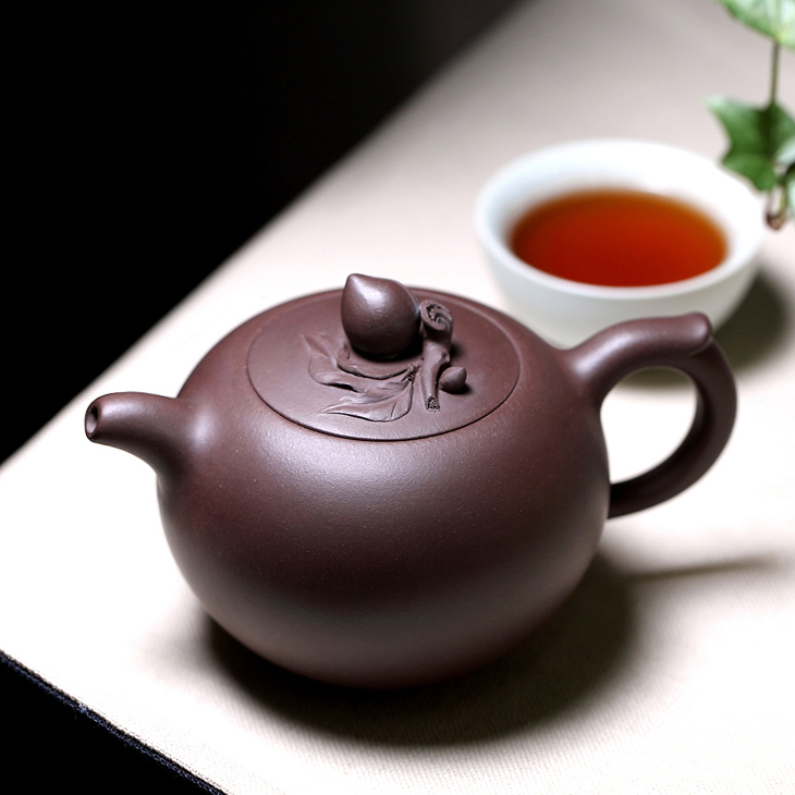【陶源】宜兴名家陶建纯全手工茶壶 宜兴紫砂壶 原矿紫泥 寿桃壶