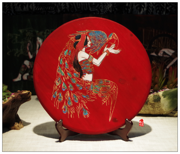 国境之南 云南少数民族特色工艺品 全手工泰国风情实木彩绘烟灰缸