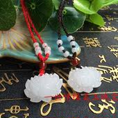 天然玉石阿富汗白玉雪莲花吊坠古典盛开莲花男女情侣挂件玉佩