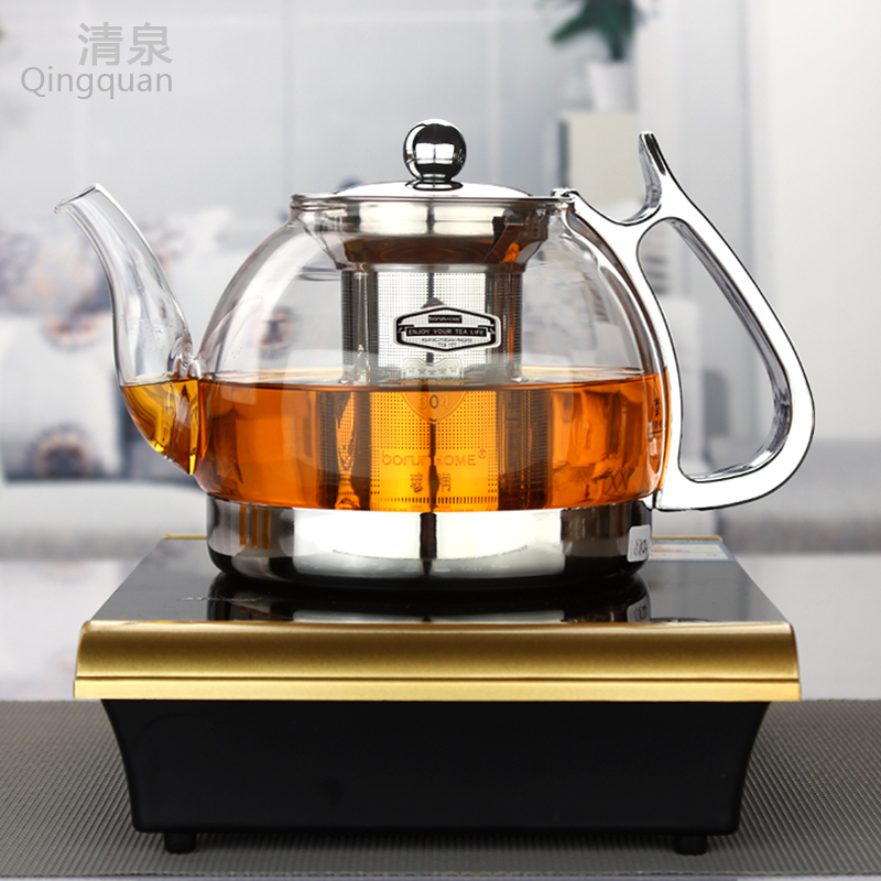 电磁炉玻璃茶具套装 耐热不锈钢过滤玻璃茶壶 烧水壶煮茶壶 整套