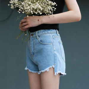 高腰a字毛边阔腿热裤