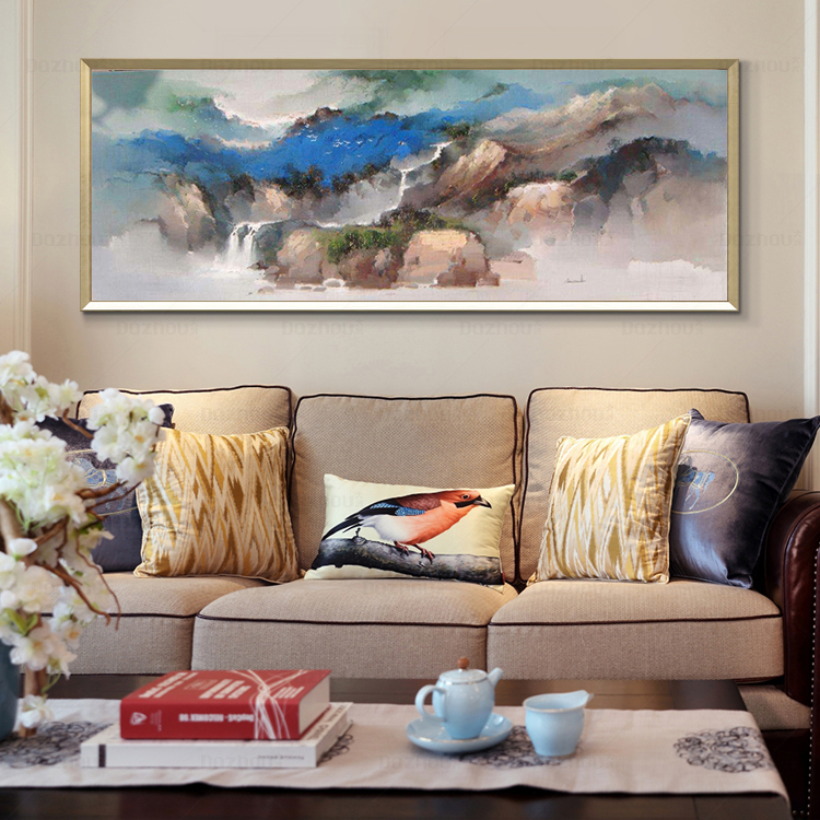 欧式山水油画现代家居风景抽象画客厅餐厅装饰画玄关过道挂画横幅