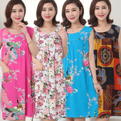 绵绸女家居服连衣裙 睡衣女夏天睡裙人造棉纯棉绸中老年加肥加大码