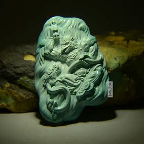 佳水 原矿绿松石雕刻件 智利复活节岛巨石头像