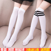 儿童中筒袜学生袜女童过膝袜高筒袜长筒袜天鹅绒白色袜子 春夏薄款