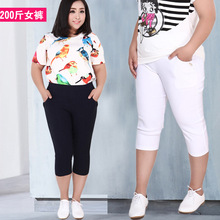200斤 胖mm高腰显瘦休闲七分裤 加肥加大码 弹力7分中裤 女装 2017夏装