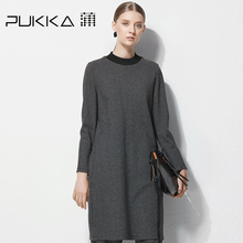 Pukka/蒲牌秋冬装新款原创设计大码女装棉质格纹长袖连衣裙图片