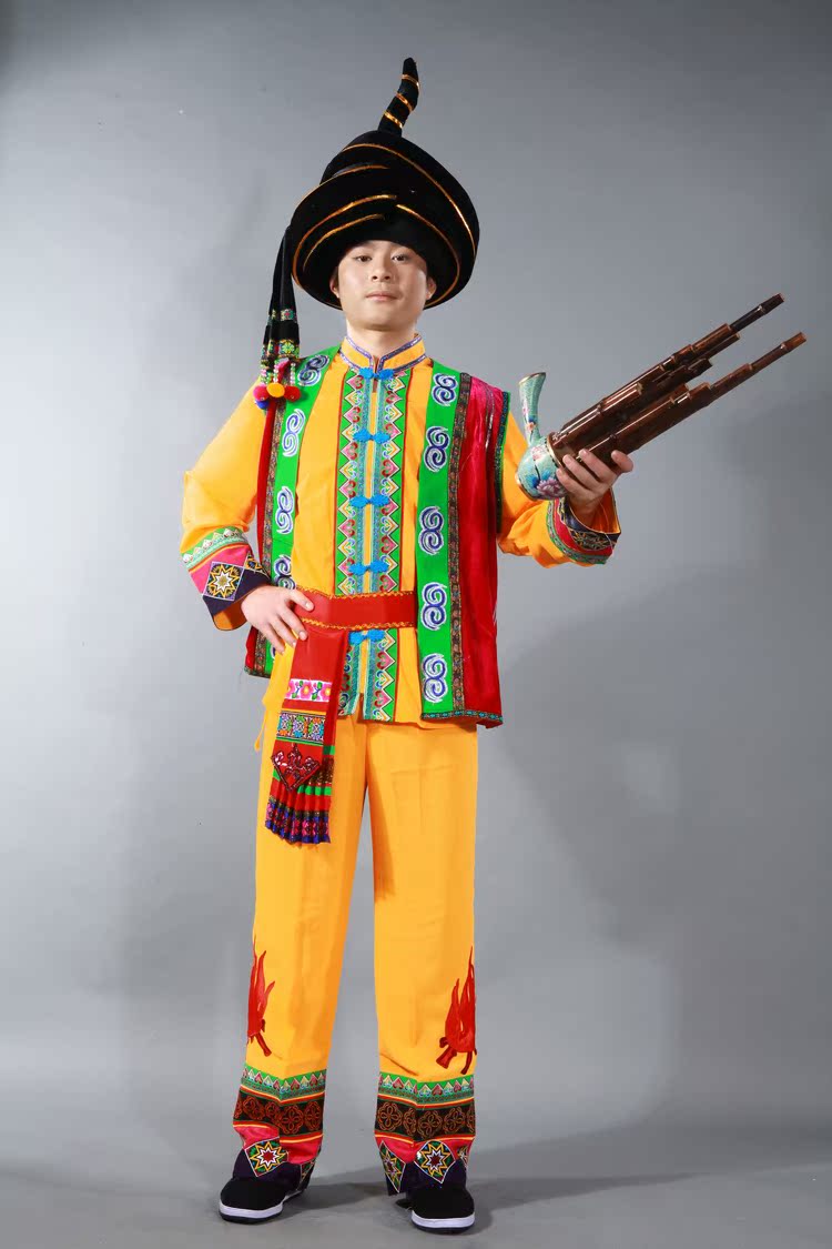 彩衣朵朵彝族男装少数民族舞台演出葫芦丝乐器饰品表演服装男1059