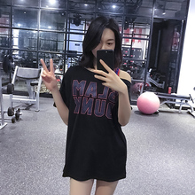 短袖 女运动跑步瑜伽肩带上衣速干透气宽松 健身房露肩性感T恤长款