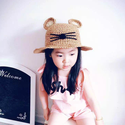 儿童帽子夏天遮阳帽草帽男女童太阳帽手工凉帽
