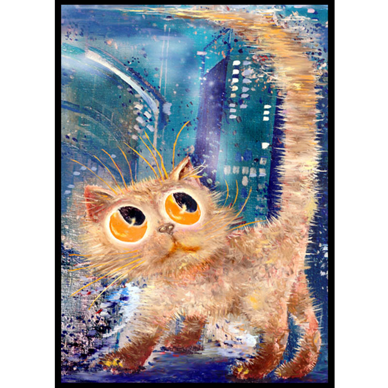 可爱油画猫装饰画客厅动物墙画卧室卡通壁画玄关挂画欧式个性有框