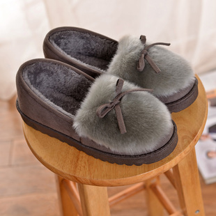 棉拖鞋女包跟冬季居家防滑加厚保暖软底月子鞋室内地板毛毛豆豆鞋