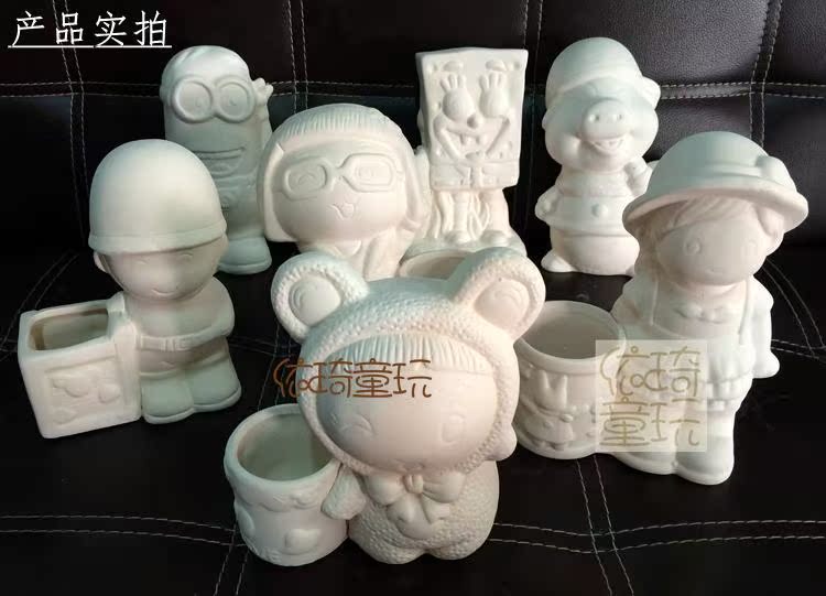 儿童手工涂色diy涂鸦画陶瓷卡通娃娃涂鸦涂色大号笔筒