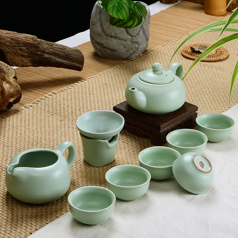 青瓷特价汝窑整套茶具套装陶瓷茶具紫砂冰裂汝窑功夫茶具公道杯滤