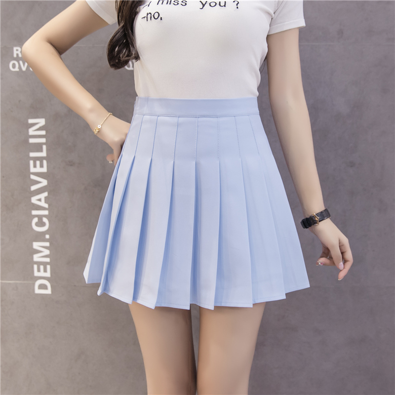 2017春夏秋冬百褶裙百搭格子学生a字裙白色高腰半身裙