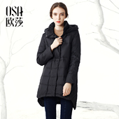 ⑤OSA欧莎冬季显瘦保暖连帽不规则羽绒服外套