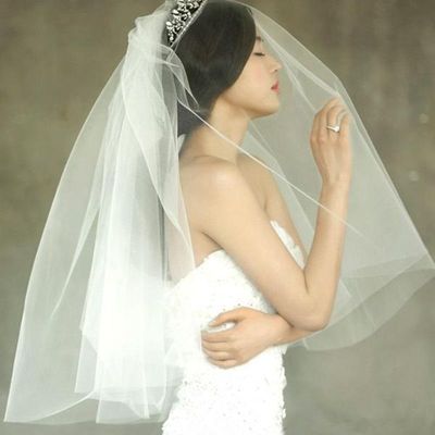 新娘结婚婚礼白色头纱包邮短款婚纱新款韩版式甜美双层素纱软头纱