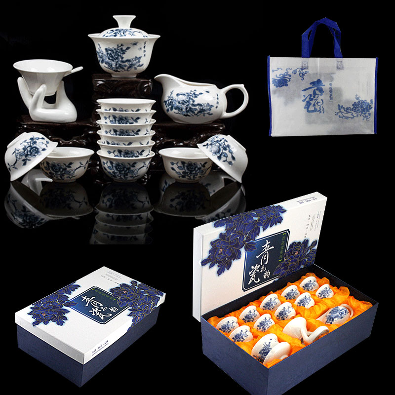 新品包邮特价青花瓷骨瓷陶瓷功夫茶具套装 整套茶具 礼品广告订做