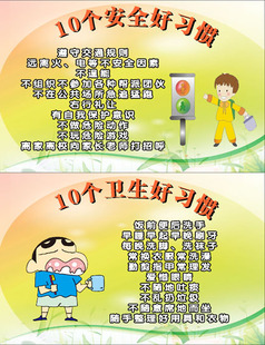6607益智贴纸海报展板素材273学生十个安全卫生好习惯宣传1