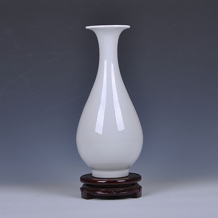 景德镇陶瓷器 白色冰片裂纹釉梅瓶花瓶 玉壶春 家居装饰品摆件