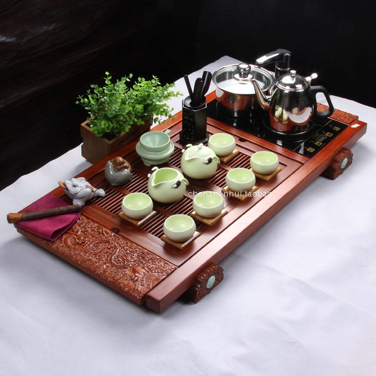 云丰茶具 花梨木茶盘四合一电磁炉整套茶具实木套装祥龙茶托特价