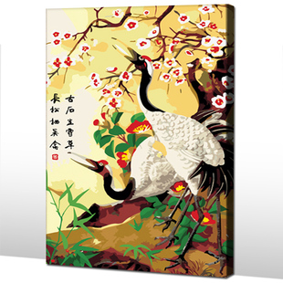 diy手绘数字油画包邮特价客厅大幅风景情侣结婚神仙鹤50*100寿星