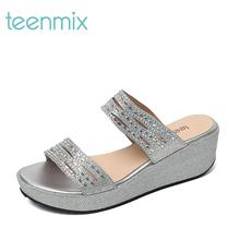 Teenmix/天美意夏季专柜同款亮片布女鞋6VA02BT6图片