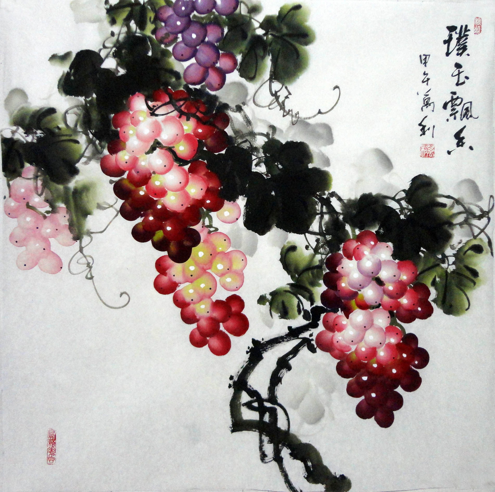 14013413葡萄璞玉飘香万利手绘走廊玄关装饰画花鸟画四尺斗方国画