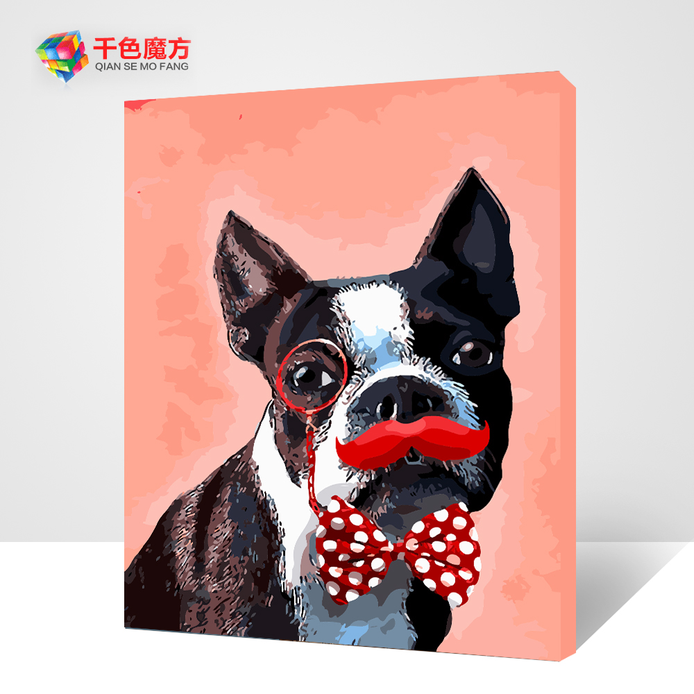 diy数字油画卡通动漫动物儿童房创意挂画填色画手绘装饰画 斗牛犬