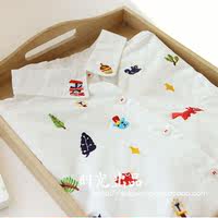 飞鸟|春夏印花翻领打底白衬衣衬衫女长袖 复古