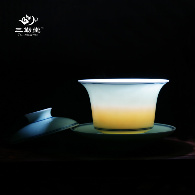 三勤堂青花瓷盖碗茶杯 陶瓷大号景德镇功夫茶具三才碗手绘泡茶碗