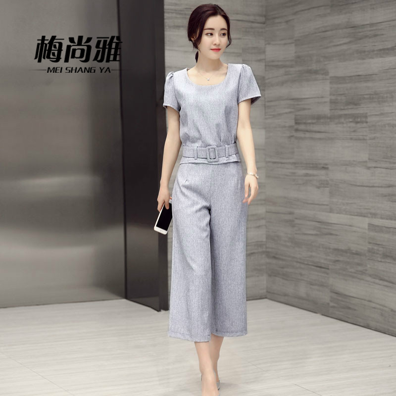 哈伦裤T恤休闲裤七分裤九分裤棉麻宽松件套套