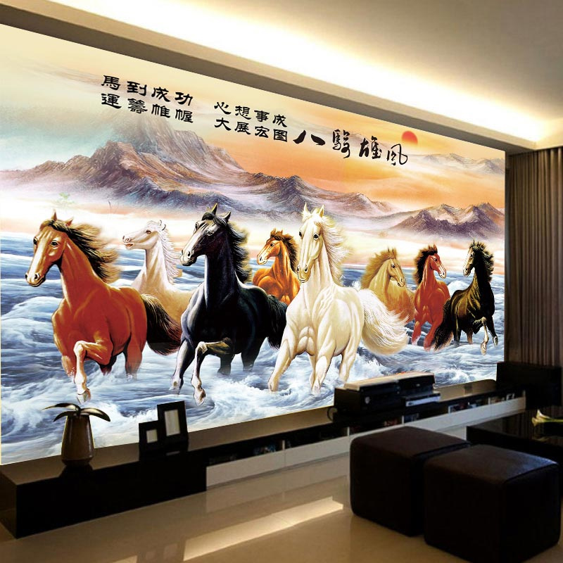 八骏图十字绣客厅大幅八骏马到成功新款现代简约八马图八匹马满绣