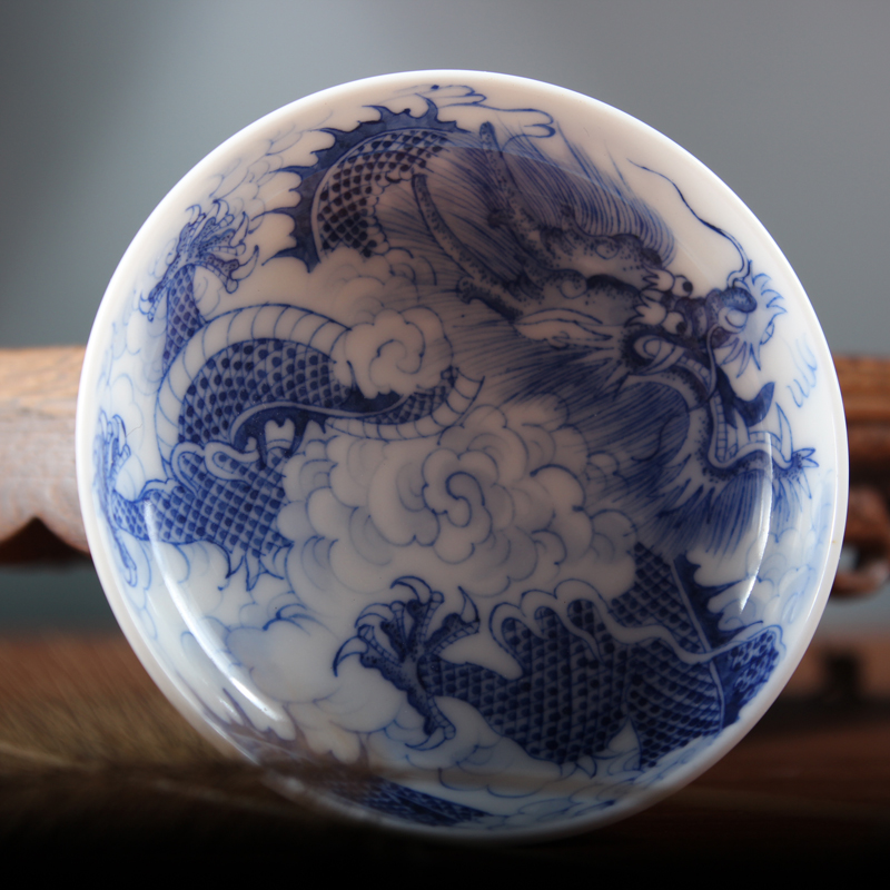 青花瓷茶杯手绘陶瓷茶具景德镇功夫杯子龙纹普洱品茗杯套装整套