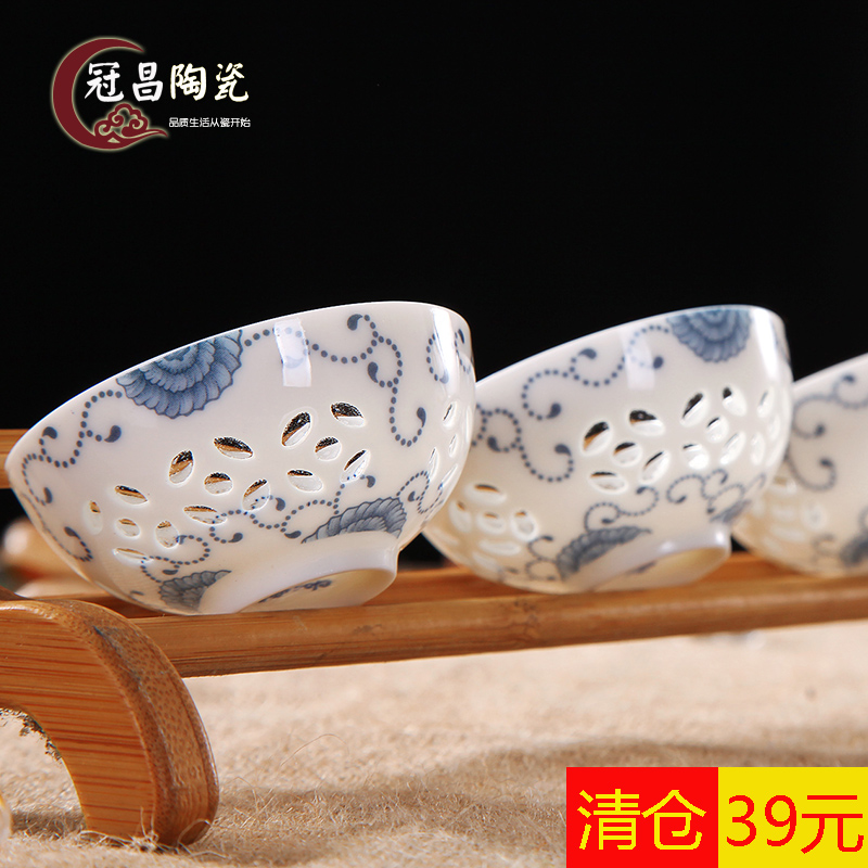 冠昌 景德镇陶瓷茶具 水晶玲珑瓷 超薄胚胎 整套功夫茶具 盖碗