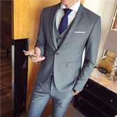 新郎结婚礼服三件套 男修身 休闲商务西服套装 大码 大号职业西装 男士