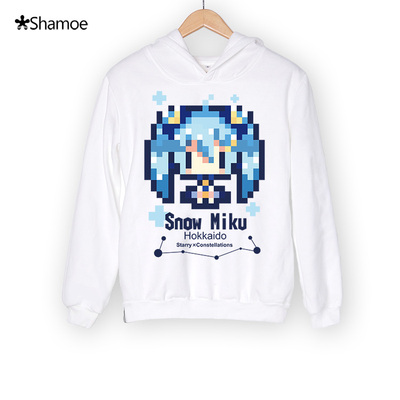 初音未来snowmiku雪初音2017像素图动漫周边秋冬款连帽套头卫衣