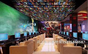 吊顶大型壁画游戏厅背景墙 网咖无缝壁纸英雄联盟人物美女墙纸网吧