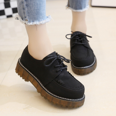 2016秋冬季新款平底学院风磨砂小皮鞋女英伦